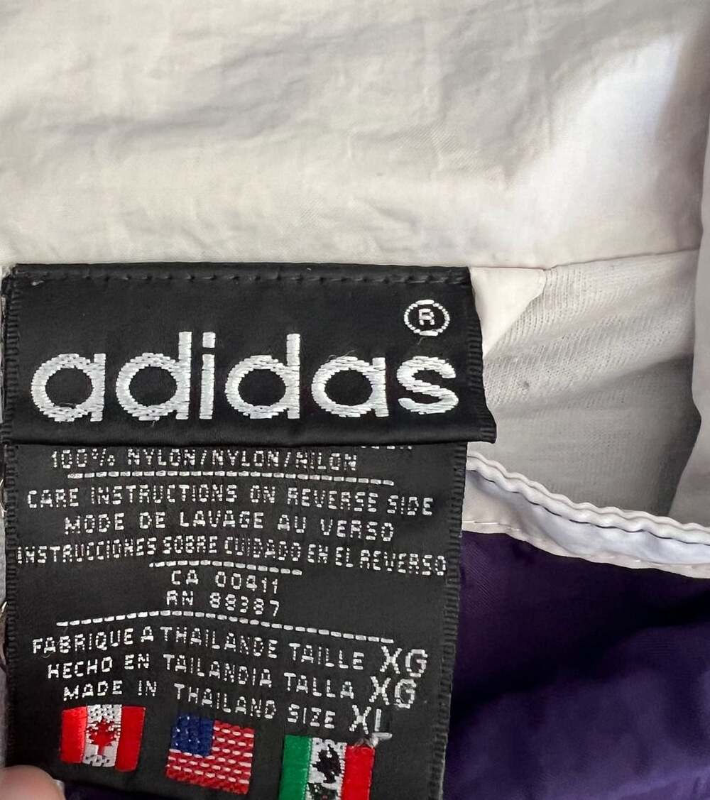 Vintage 90s Adidas Color Block Nylon Full Zip Track Jacket Purple Green XL - Picture 5 of 7